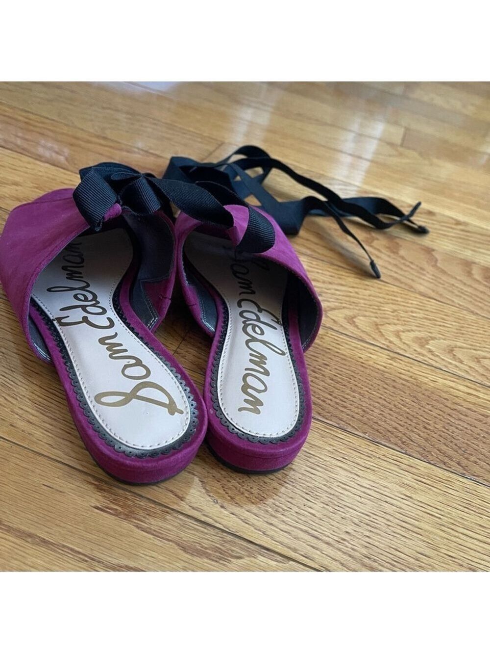 Sam Edelman Women's Suede Leather Theodora Sandals Mules with ties Magenta Sz 8 - Picture 8 of 12